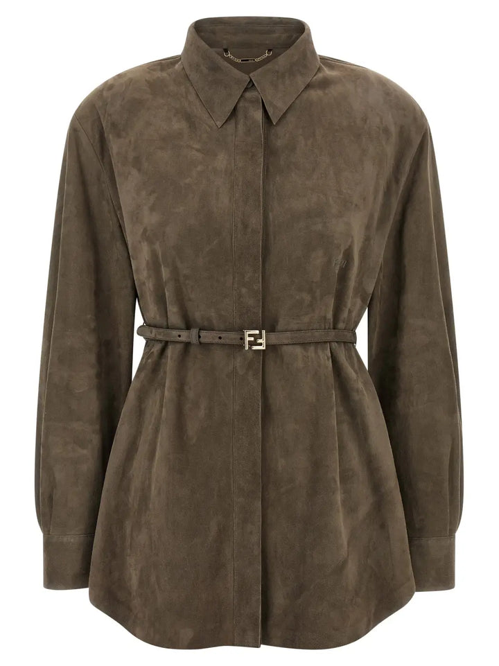 Fendi Gray Lamb Leather Blouse