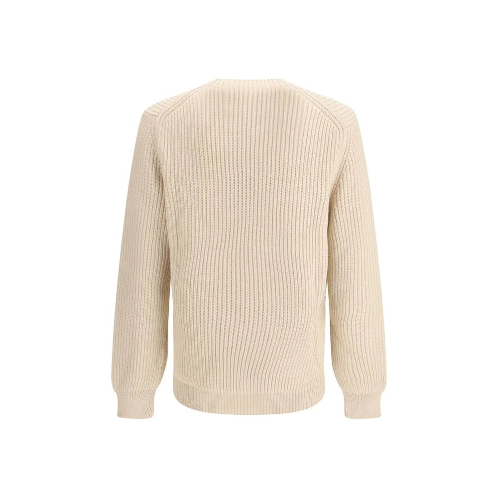 Fendi Light Grey Fleece Wool Pullover with English Rib Texture
