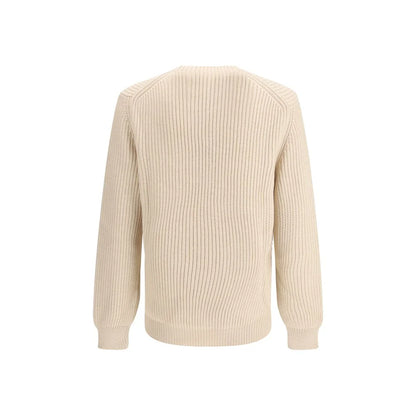 Fendi Light Grey Fleece Wool Pullover with English Rib Texture