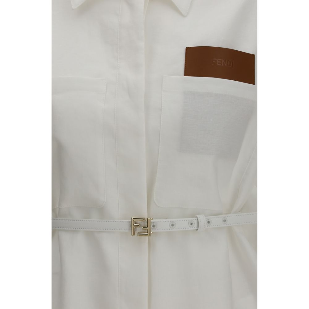 Fendi Coats &amp; Jackets - White Linen Full-Length Jacket