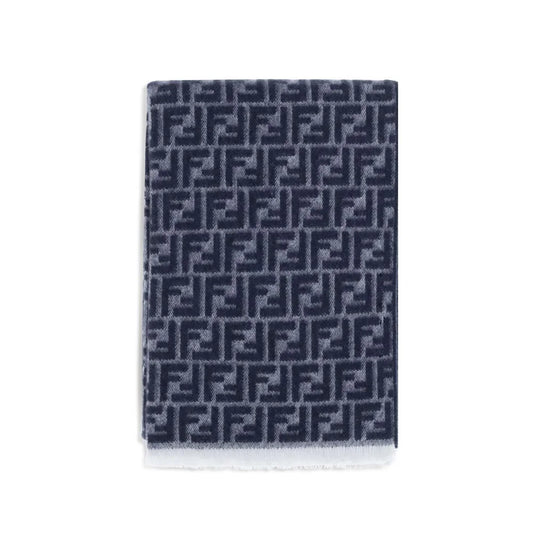 Fendi Wool Scarf with Versatile Rectangular Design in Gray and Blue