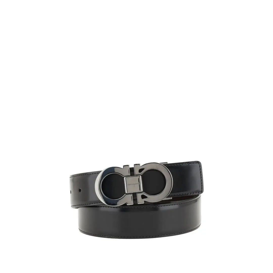 Ferragamo Black Calf Leather Bos Taurus Belt