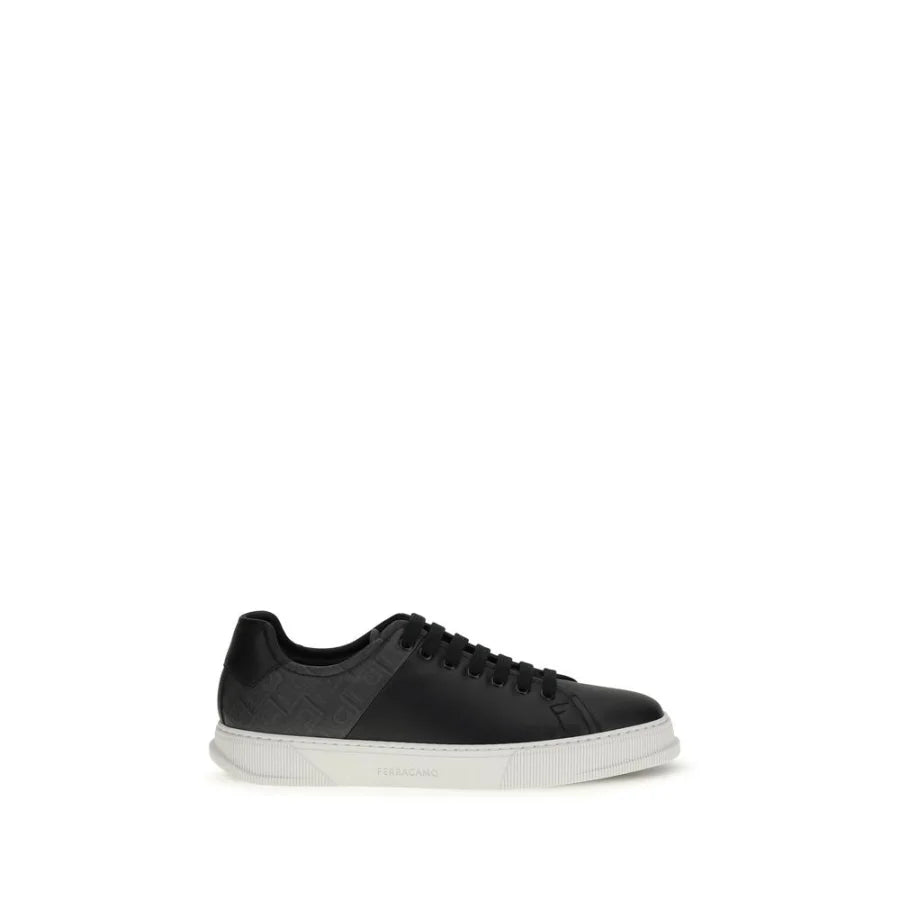 Ferragamo Black Calf Leather Bos Taurus Low Top Sneakers