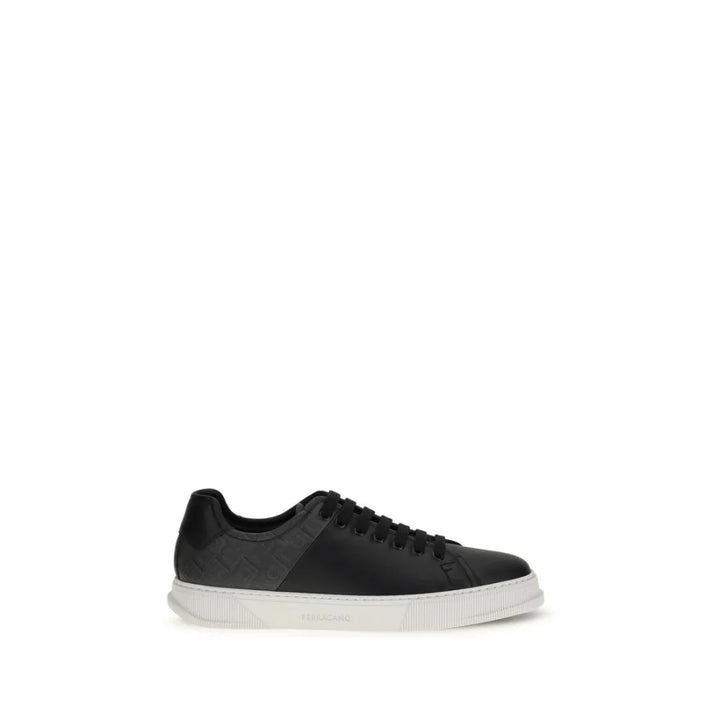 Ferragamo Black Calf Leather Bos Taurus Low Top Sneakers
