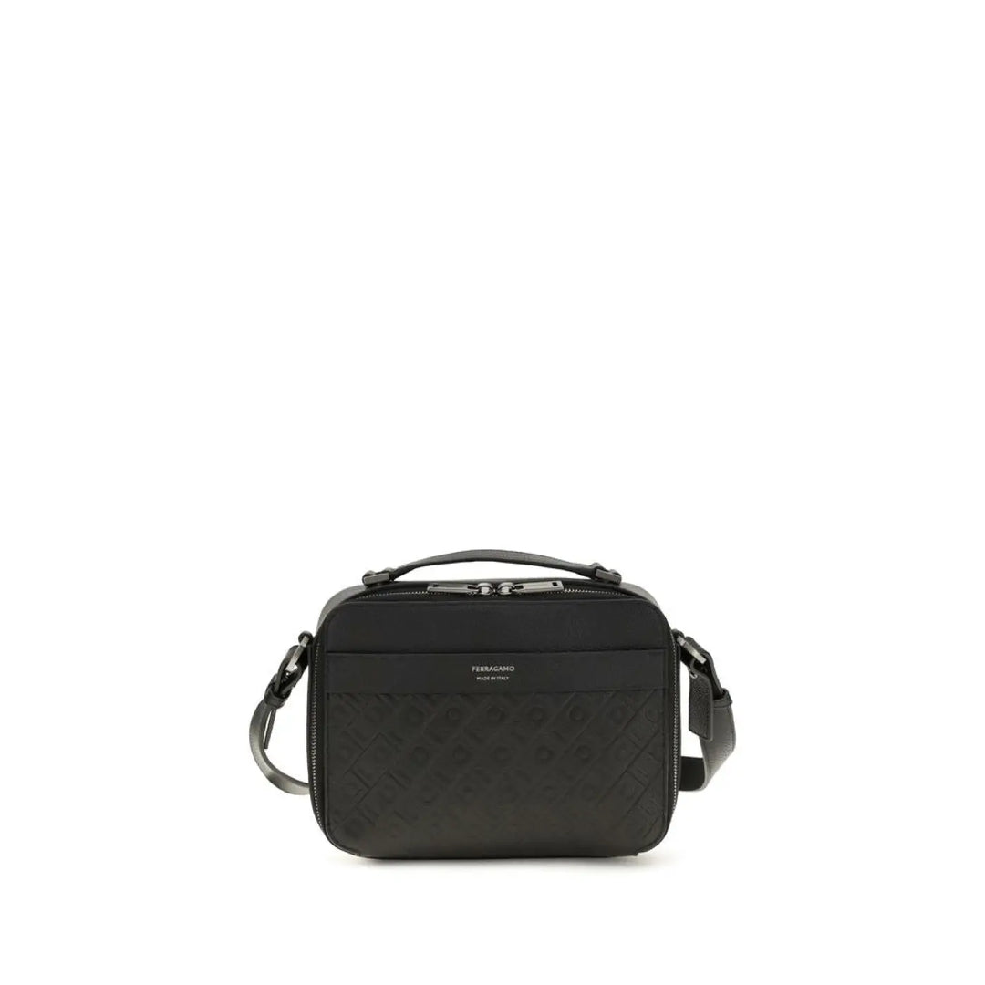 Ferragamo Black Calf Leather Bos Taurus Shoulder Bag