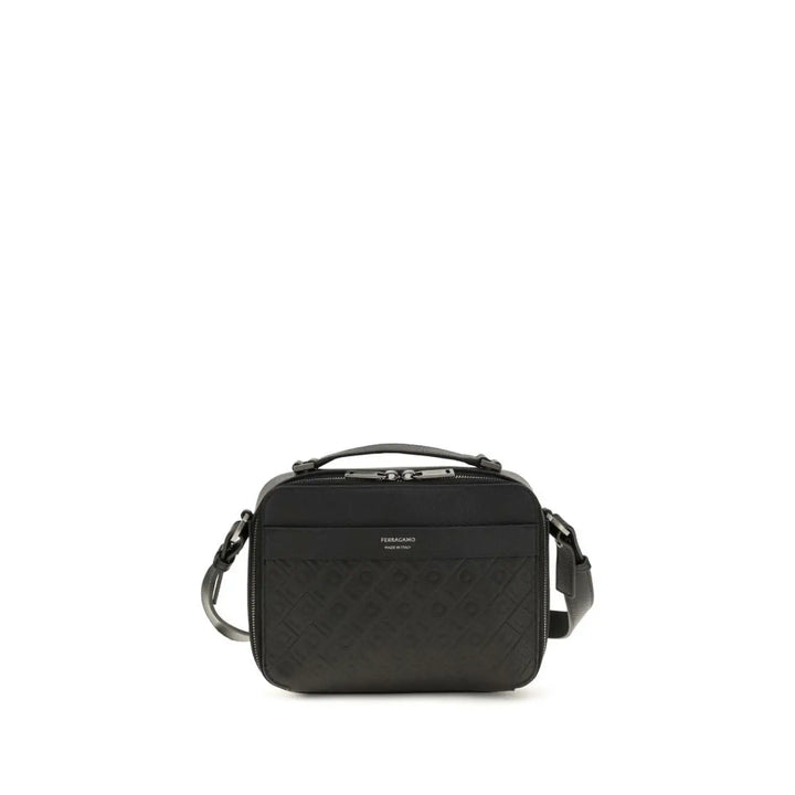 Ferragamo Black Calf Leather Bos Taurus Shoulder Bag