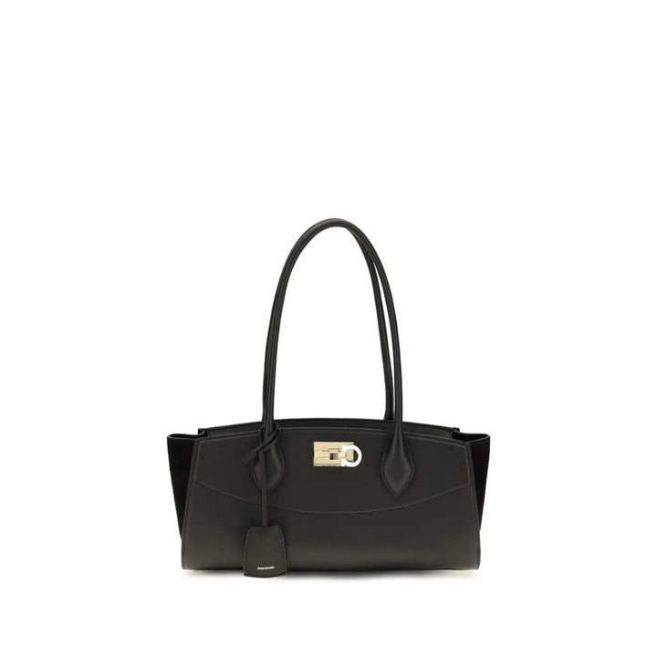 Ferragamo Black Calf Leather Bos Taurus Shoulder Bag