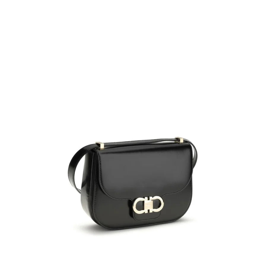 Ferragamo Black Calf Leather Bos Taurus Shoulder Bag