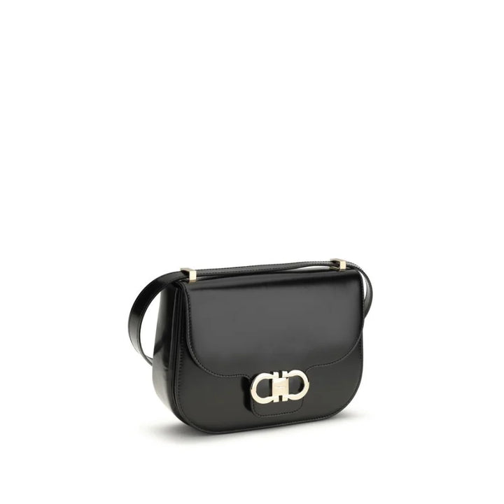 Ferragamo Black Calf Leather Bos Taurus Shoulder Bag