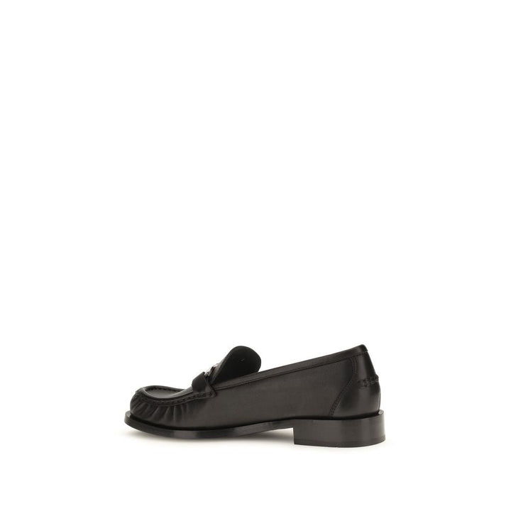 Ferragamo Black Calf Leather Bos Taurus Slip-on Loafers