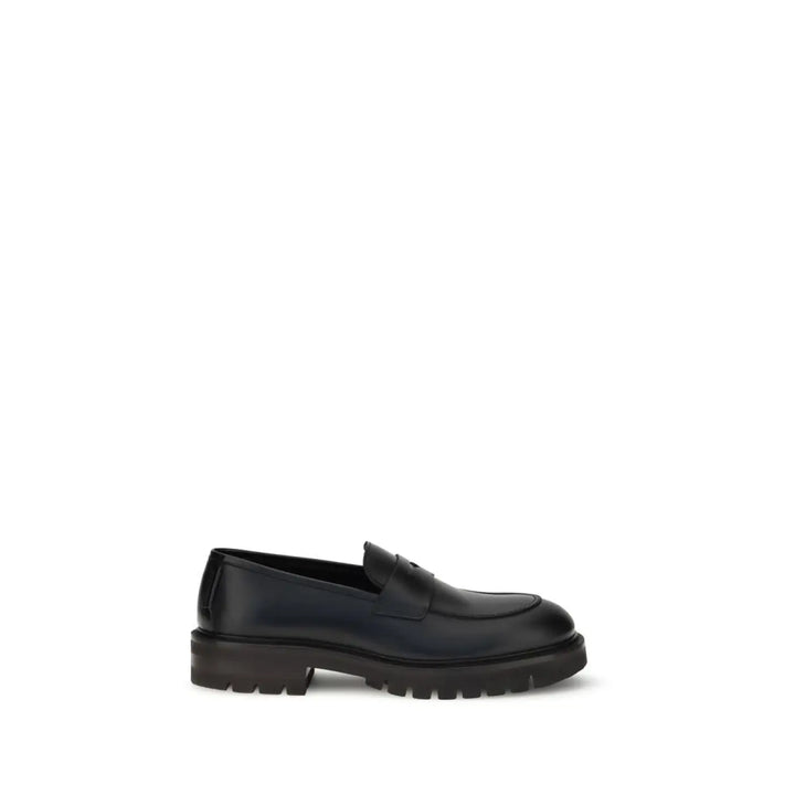 Ferragamo Black Calf Leather Bos Taurus Slip-on Loafers