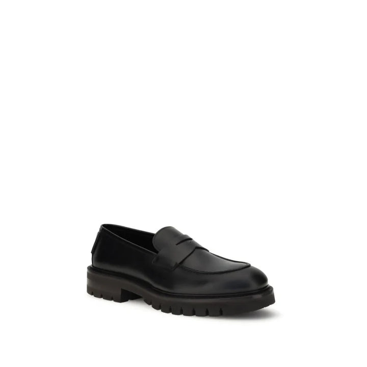 Ferragamo Black Calf Leather Bos Taurus Slip-On Loafers