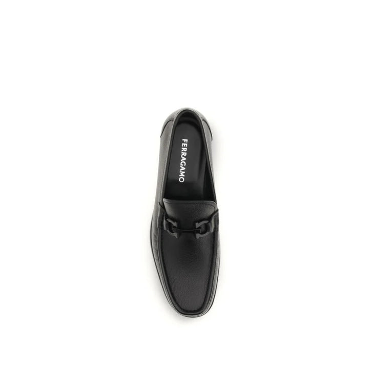 Ferragamo Black Calf Leather Bos Taurus Slip-On Loafers