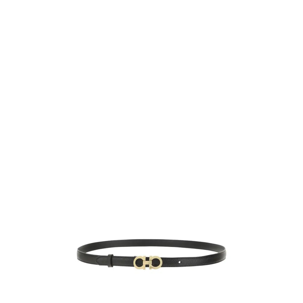 Ferragamo Black Calf Leather Bos Taurus Thin Belt