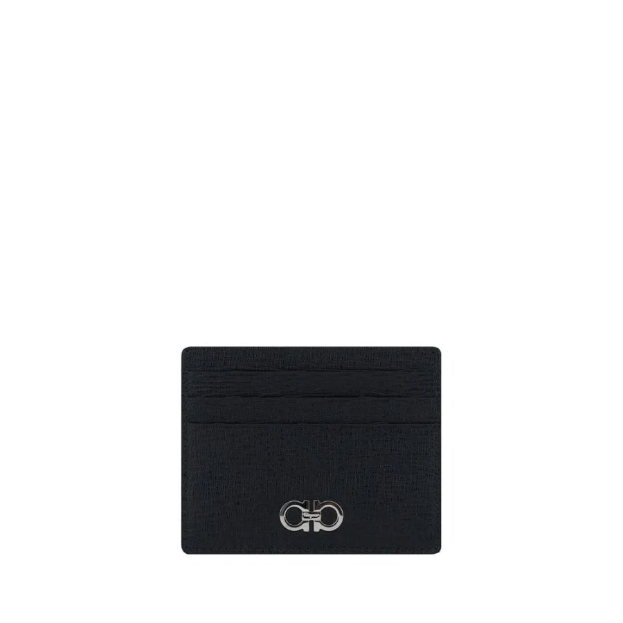 Ferragamo Black Calf Leather Bos Taurus Wallet