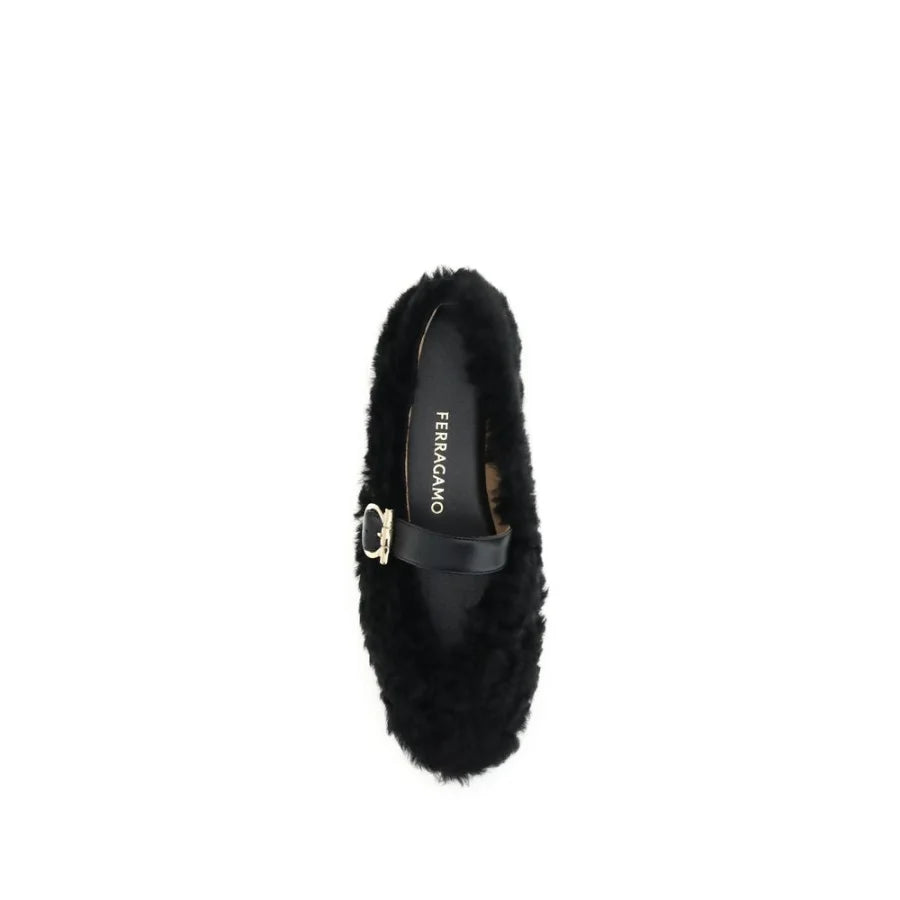 Ferragamo Black Fur Ballet Flats