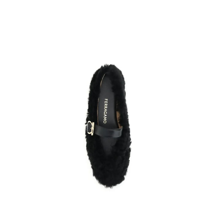 Ferragamo Black Fur Ballet Flats