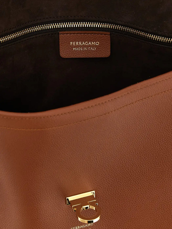 Ferragamo Brown Calfskin Shoulder Bag