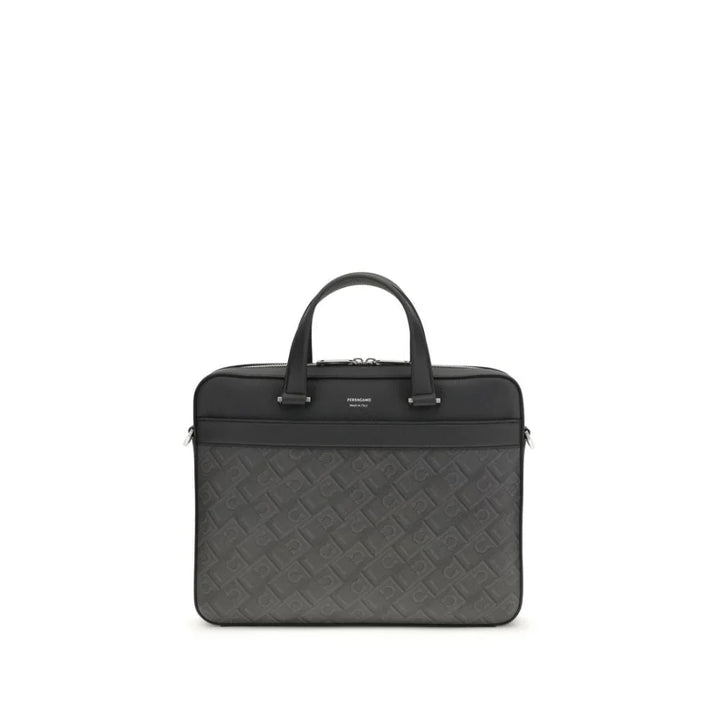 Ferragamo Gray Calf Leather Bos Taurus Briefcase
