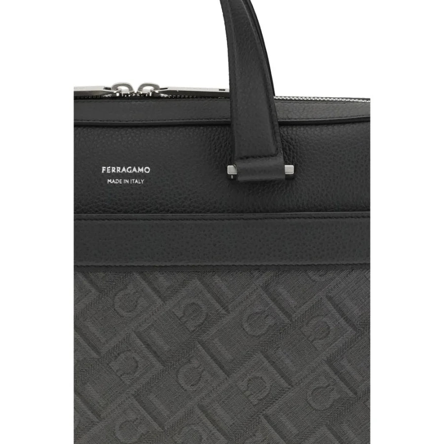 Ferragamo Gray Calf Leather Bos Taurus Briefcase