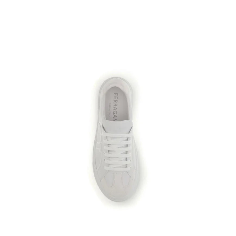 Ferragamo White Calf Leather Bos Taurus Sneakers