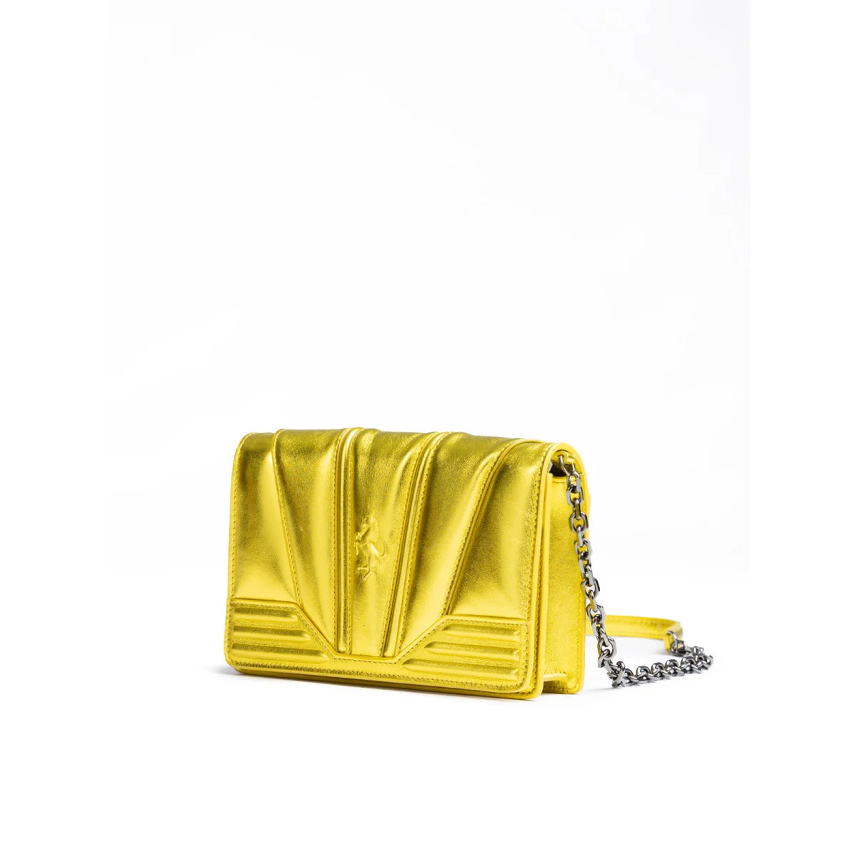 Ferrari Metal Yellow Patent Leather Bag with Italian Chain Strap