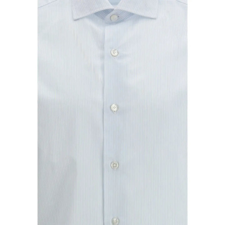Finamore Blue Cotton Pattern Shirt