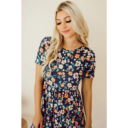 Floral Frenzy: Chic Round Neck Mini Dress! Clothing Tops Trendsi