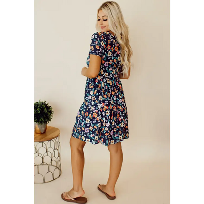 Floral Frenzy: Chic Round Neck Mini Dress! Clothing Tops Trendsi