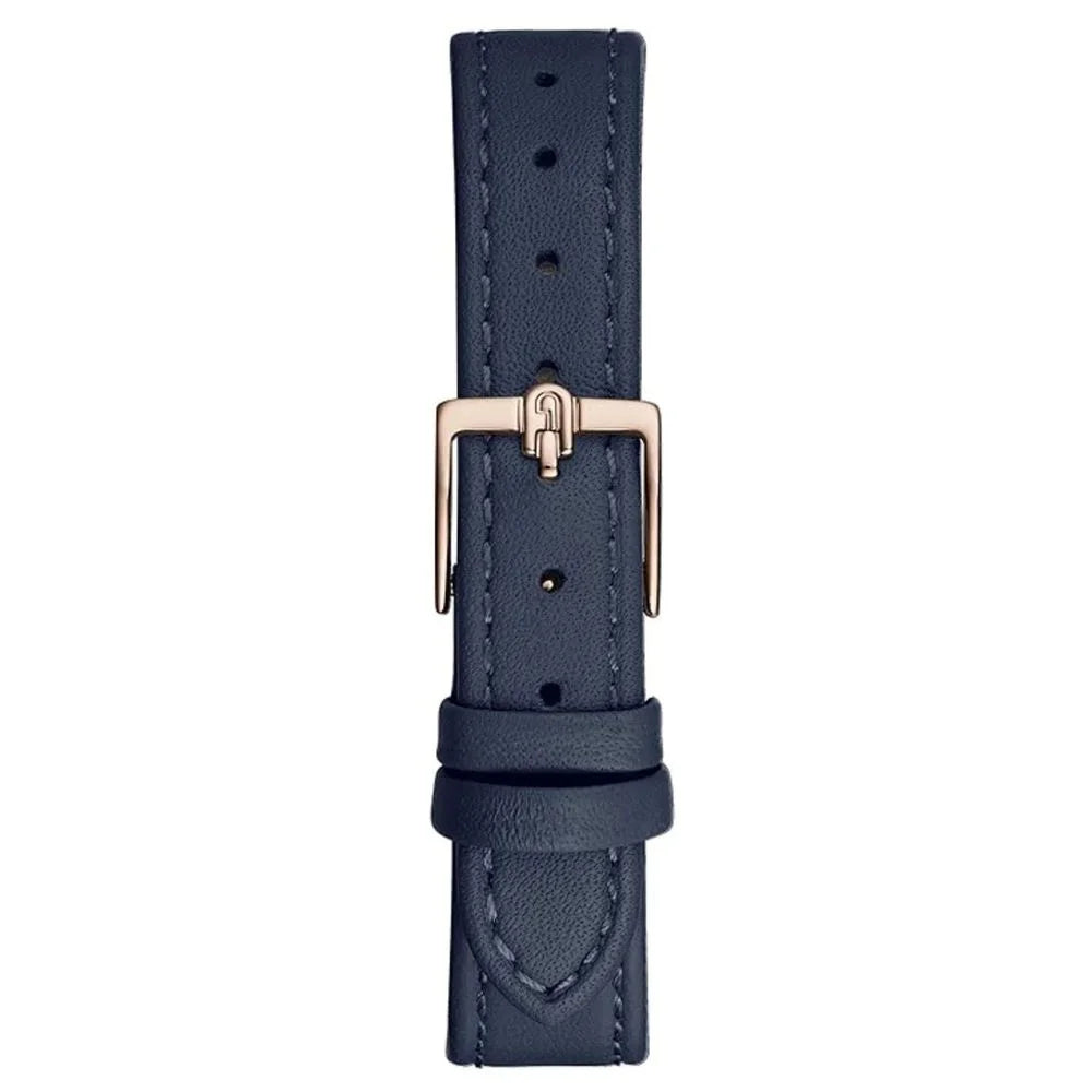 Furla Blue Leather Dress Watch with Pink Stainless Steel Accents