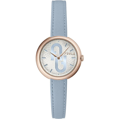 Furla Blue Leather Dress Watch with Pink Stainless Steel and Grey Dial