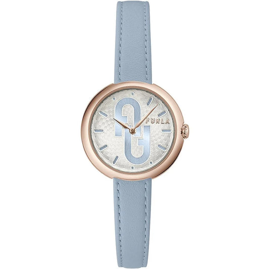 Furla Blue Leather Dress Watch with Pink Stainless Steel and Grey Dial