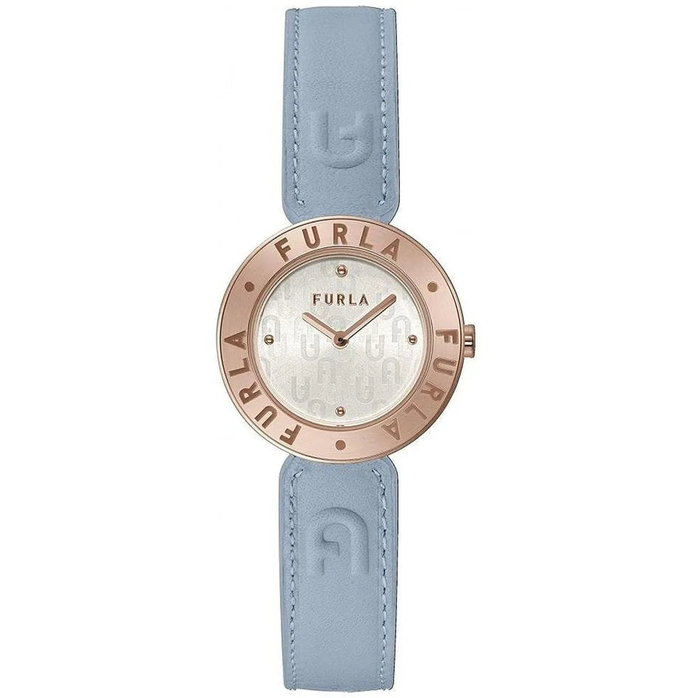 Furla Blue Leather Dress Watch with Pink Stainless Steel and Grey Dial