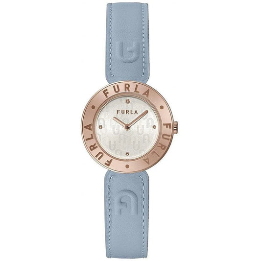 Furla Blue Leather Dress Watch with Pink Stainless Steel and Grey Dial