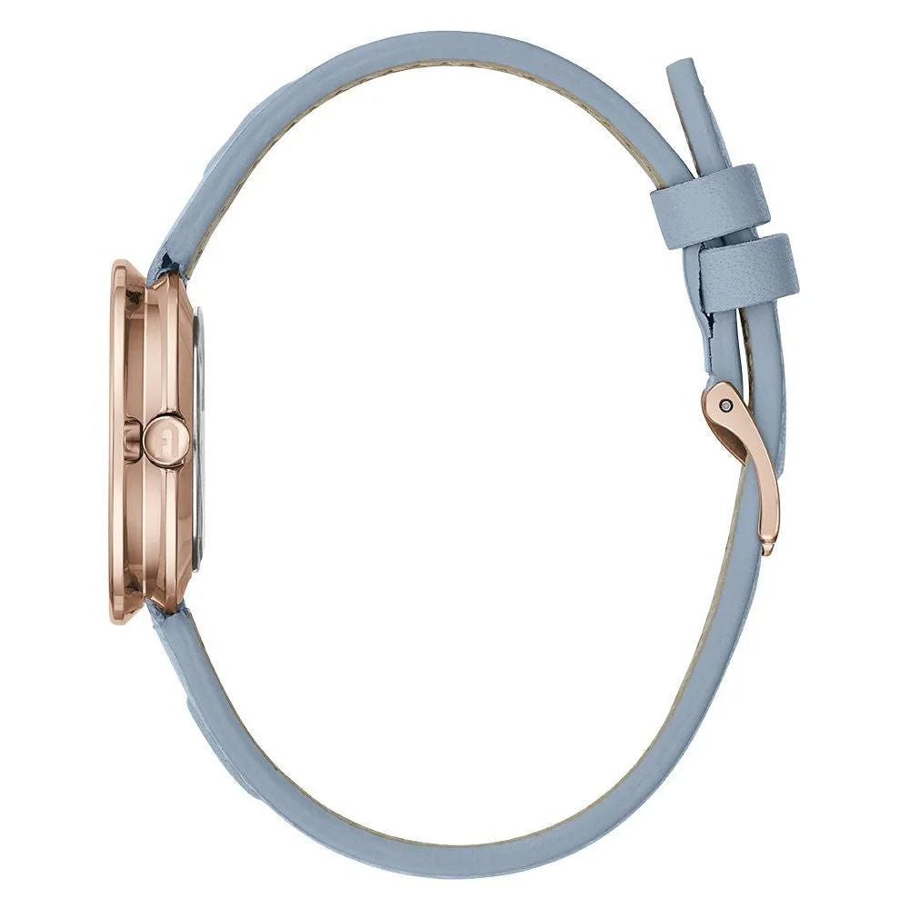 Furla Blue Leather Dress Watch with Pink Stainless Steel and Grey Dial