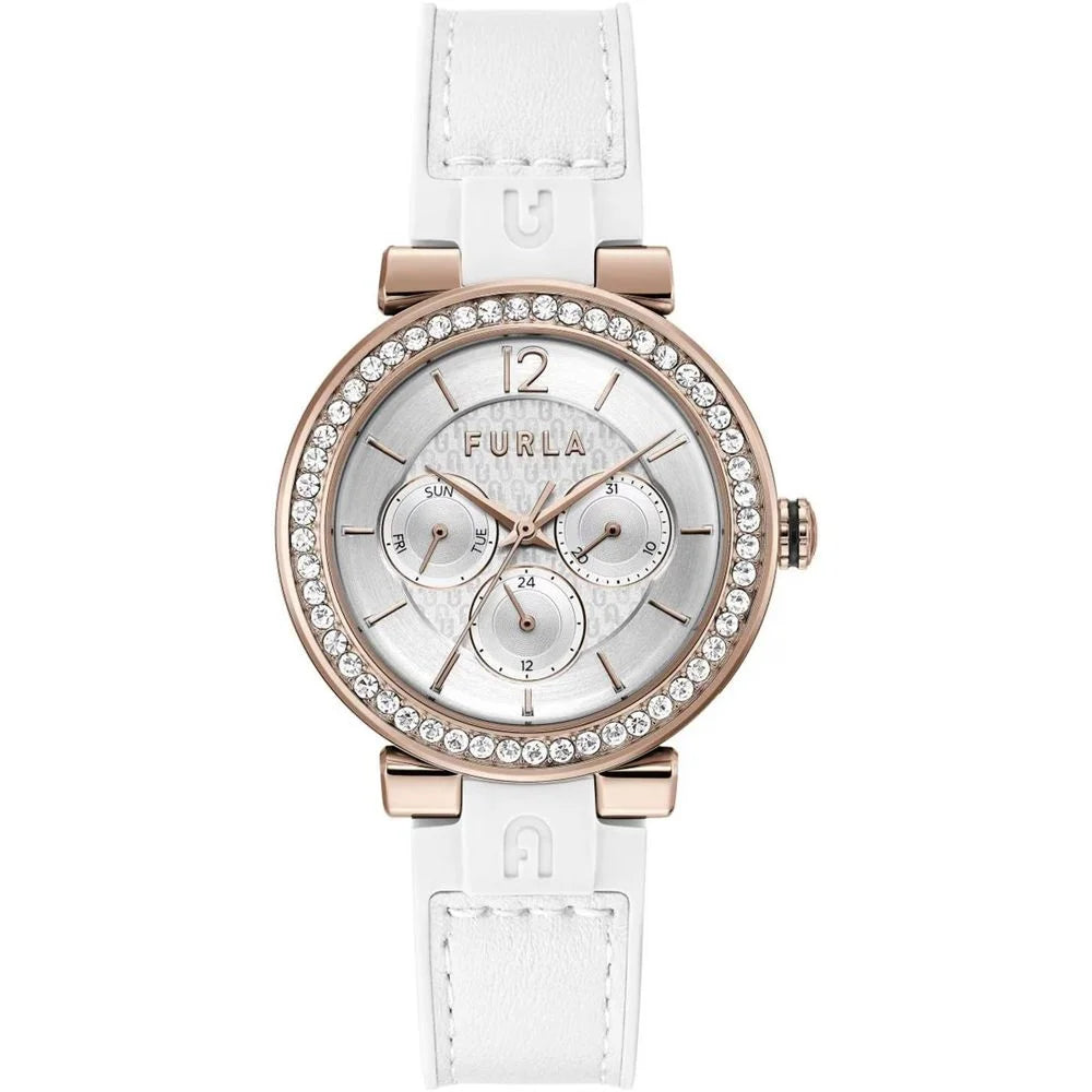 Furla White Synthetic Dress Watch with Pink Accents and Grey Dial