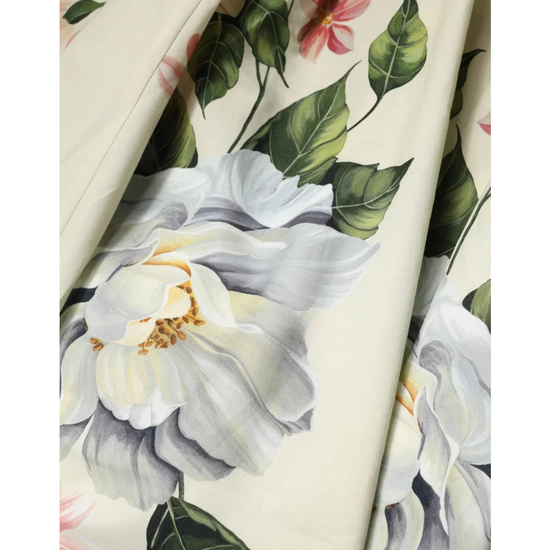 Gabbana Beige Floral Sleeveless Dress with Delicate Prints Dolce &