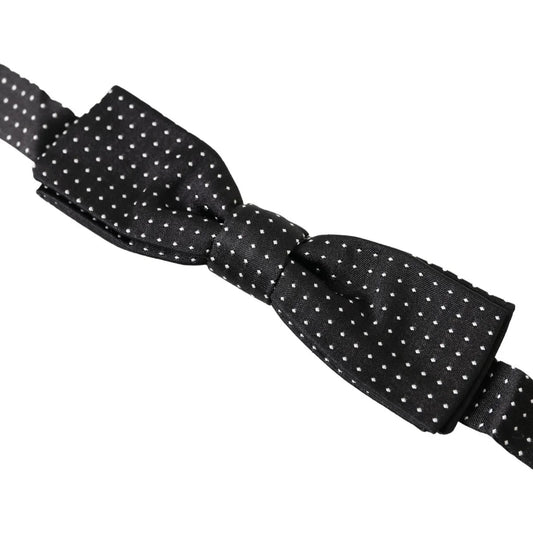 Gabbana Black Bow Tie with Silk Adjustable Neck Strap to Command Attention Dolce &