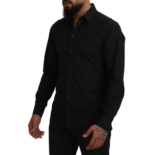 Gabbana Black Cotton Collared Long Sleeve Formal Shirt Dolce &