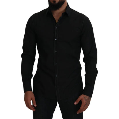 Gabbana Black Cotton Collared Long Sleeve Formal Shirt Dolce &