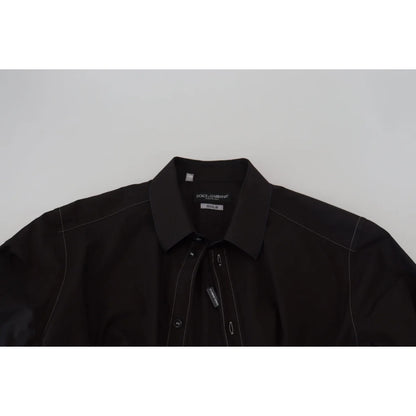 Gabbana Black Cotton Collared Long Sleeve Formal Shirt Dolce &