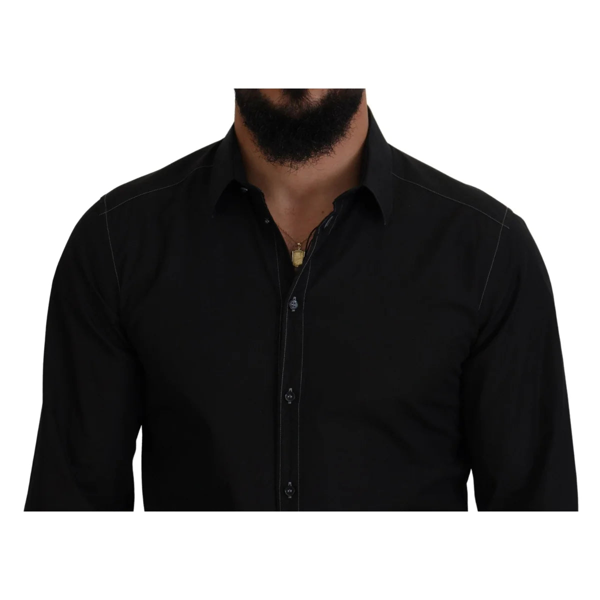 Gabbana Black Cotton Collared Long Sleeve Formal Shirt Dolce &
