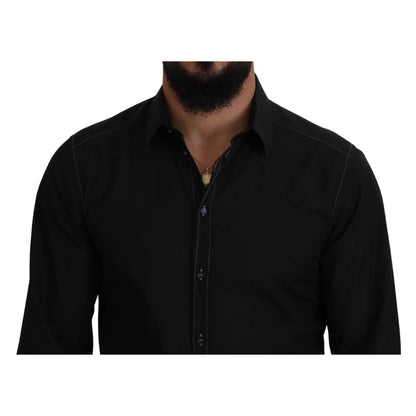 Gabbana Black Cotton Collared Long Sleeve Formal Shirt Dolce &