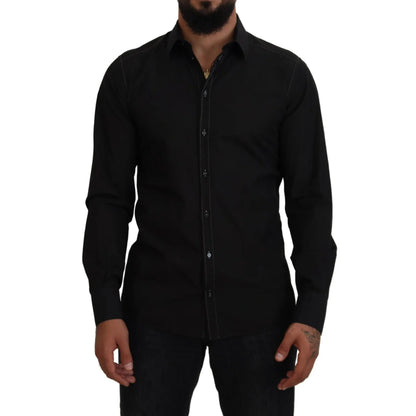 Gabbana Black Cotton Collared Long Sleeve Formal Shirt Dolce &