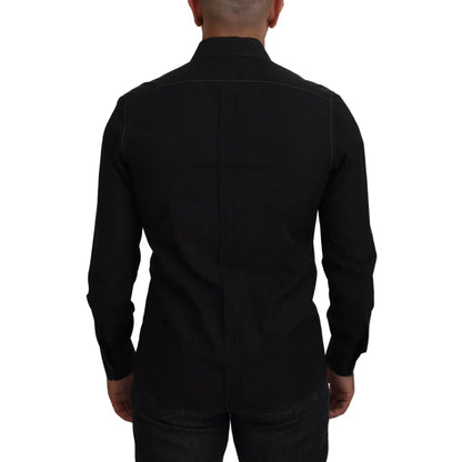 Gabbana Black Cotton Collared Long Sleeve Formal Shirt Dolce &