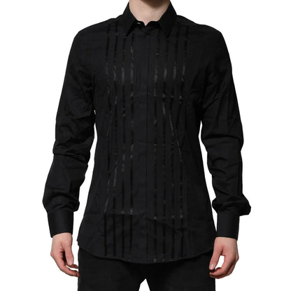 Gabbana Black Cotton Gold Mens Dress Shirt Classic Long Sleeve Style Dolce &