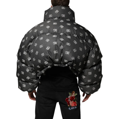 Gabbana Black DG Monogram Zip Puffer Jacket for Men Dolce &