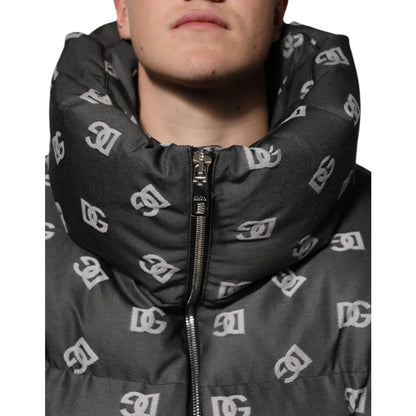 Gabbana Black DG Monogram Zip Puffer Jacket for Men Dolce &