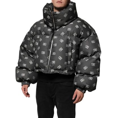 Gabbana Black DG Monogram Zip Puffer Jacket for Men Dolce &