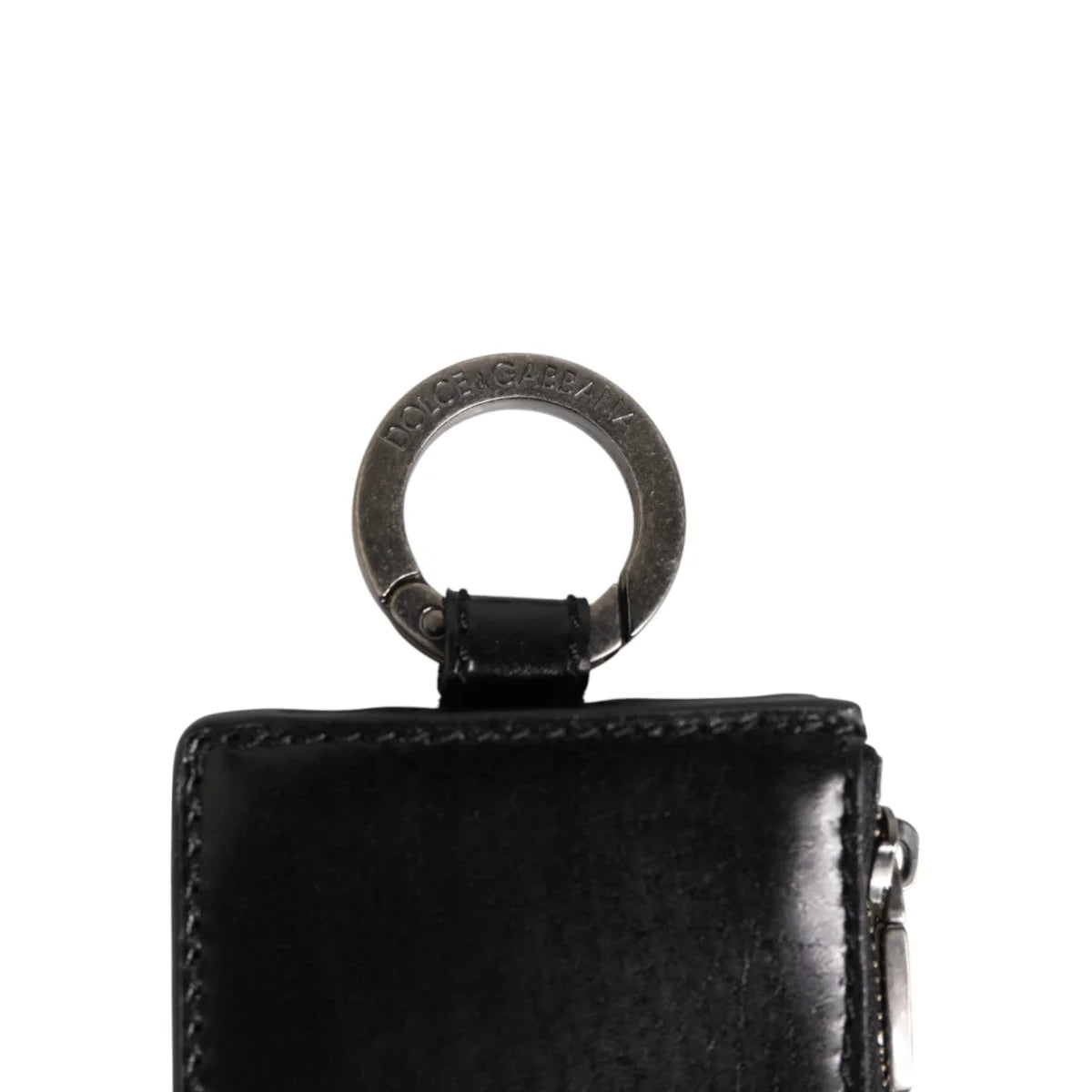 Gabbana Black Leather Cardholder Lanyard with Logo Embossed Patch Dolce &